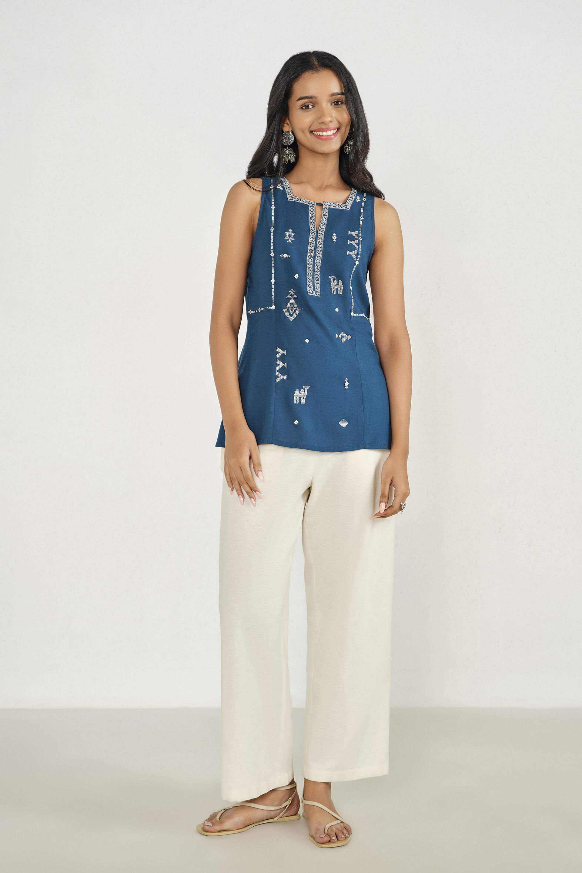 Swara Embroidered Indigo Top, Indigo, image 2